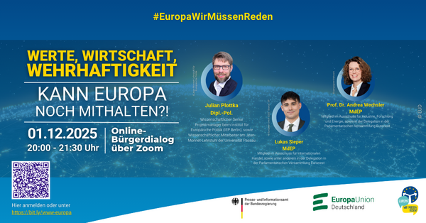 Online-Bürgerdialog „Werte, Wirtschaft, Wehrhaftigkeit – Kann Europa noch mithalten?!“